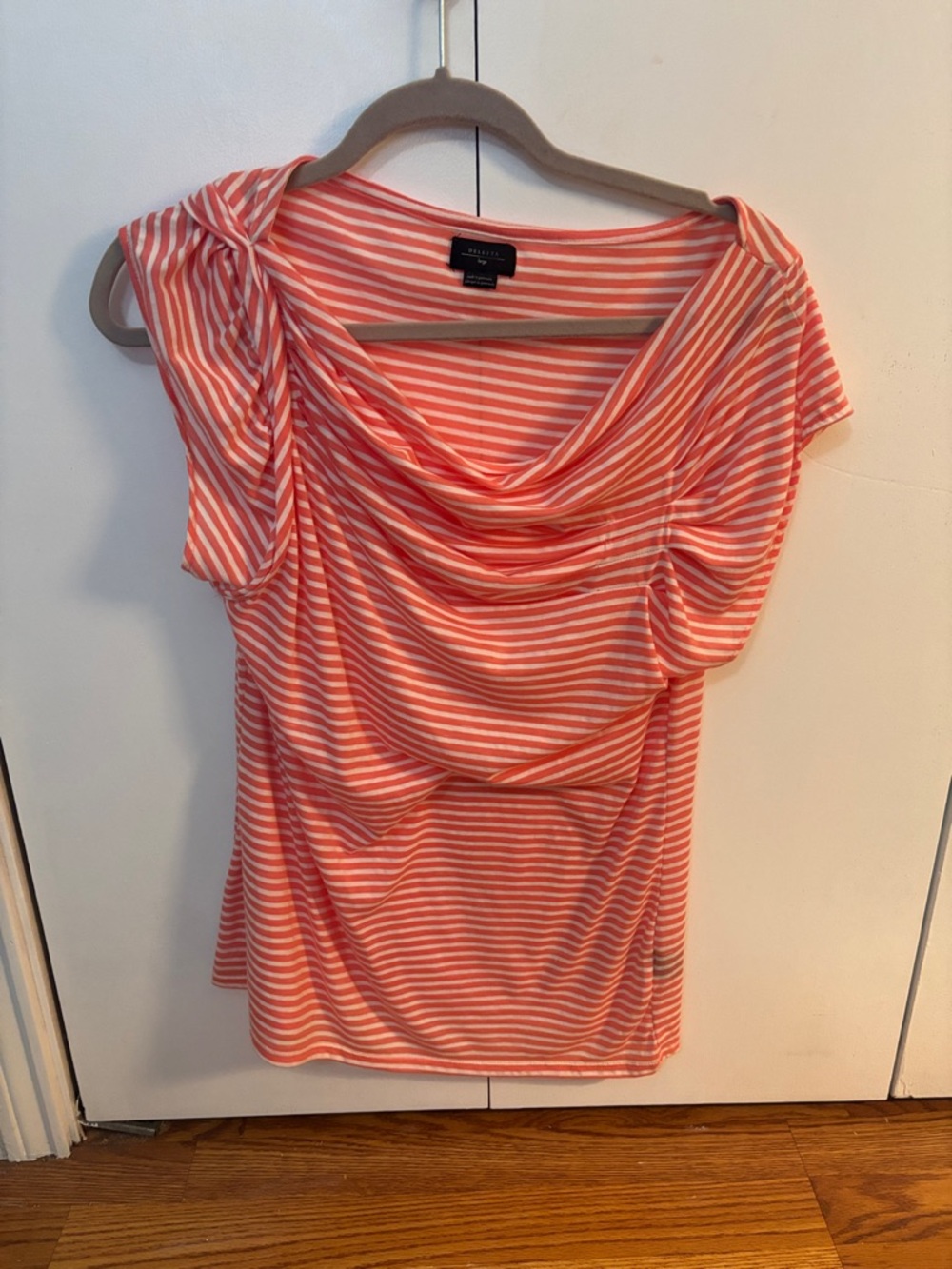 Anthropologie,Deletta Coral and White Striped Cowl Neck Camisole